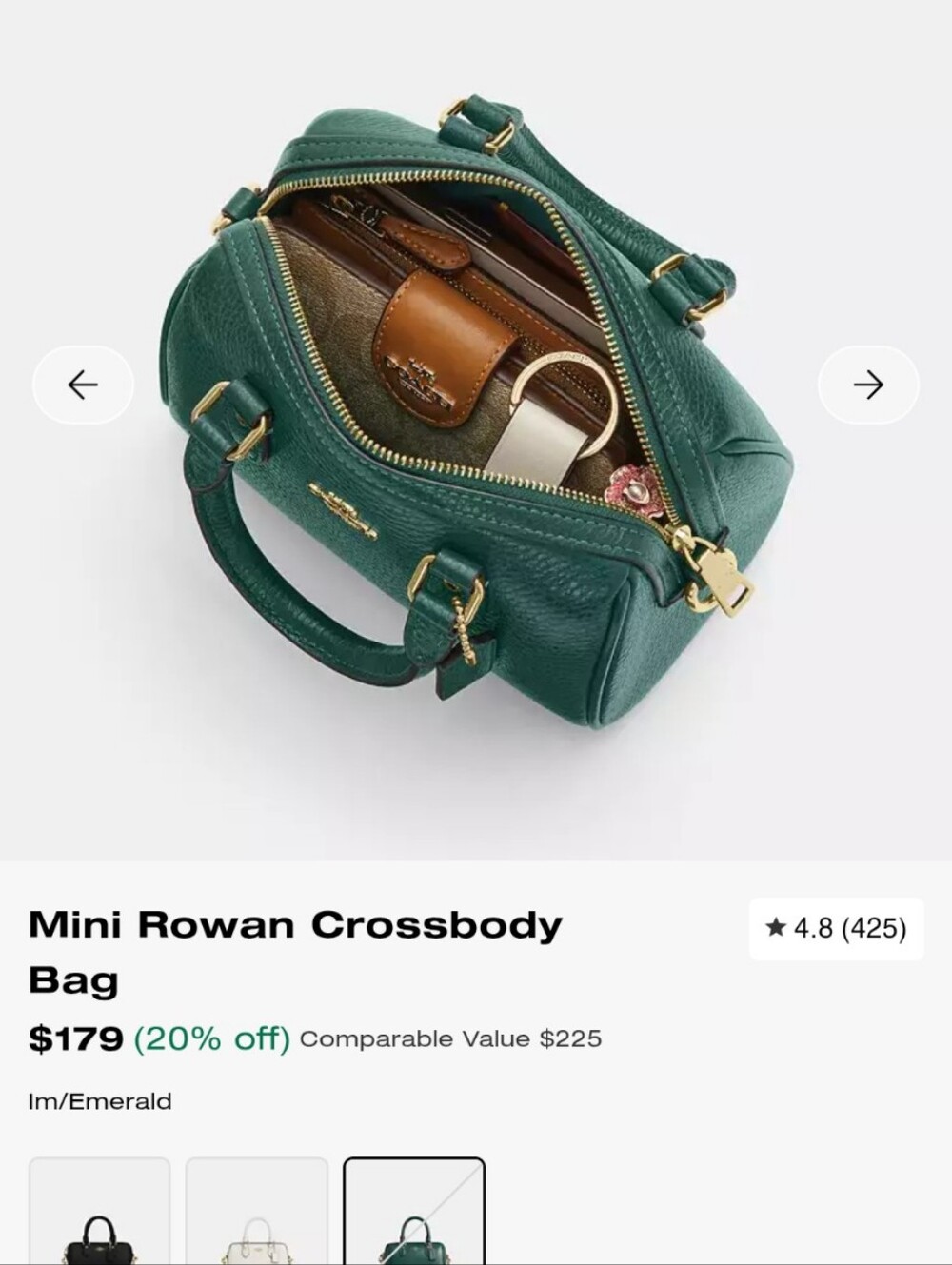 Coach Mini Rowan In Emerald Color